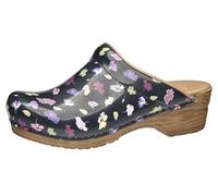 Sanita | Illo Offener Clog, Lackleder | Original handgemachte, Flexible Leder Clogs für Damen | Anatomisch geformtes Fußbett mit weichem Schaum | Schwarz | 37