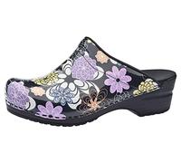 Sanita | Inalo offener Clog, Lackleder | Original handgemacht | Flexible Leder-Clogs für Damen | Anatomisch geformtes Fußbett mit weichem Schaum | Schwarz | 42