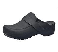 Sanita | Knaus Offener Clog | Original handgemachte, Flexible Leder Clogs für Damen | Anatomisch geformtes Fußbett mit weichem Schaum | Schwarz | 39 EU