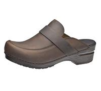 Sanita | Knaus Offener Clog | Original handgemachte, Flexible Leder Clogs für Damen | Anatomisch geformtes Fußbett mit weichem Schaum | Dunkelbraun | 39 EU