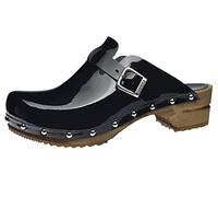 Sanita Krisla offener Clog | Original handgemacht | Leder-Holzclogs für Damen | Nachhaltige Sohle | Schwarz | 38 EU