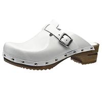 Sanita Krisla offener Clog | Original handgemacht | Leder-Holzclogs für Damen | Nachhaltige Sohle | Weiß | 42 EU