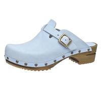 Sanita Kristel Mule Clog | Original Handmade Wooden Leather Clog for Women | Sustainable Sole | Light Blue | 6 UK