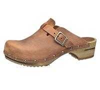 Sanita Kristel offener Clog | Original handgemacht | Leder-Holzclogs für Damen |Chestnut Brown | EU 42