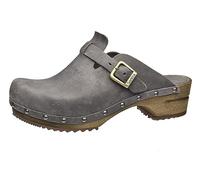 Sanita Kristel offener Clog | Original handgemacht | Leder-Holzclogs für Damen | Nachhaltige Sohle | Anthrazitgrau | 41 EU
