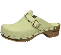 Sanita Kristel offener Clog | Original handgemacht | Leder-Holzclogs für Damen | Nachhaltige Sohle | Blattgrün | 37 EU