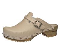 Sanita Kristel offener Clog | Original handgemacht | Leder-Holzclogs für Damen | Nachhaltige Sohle | Lattebraun | 40 EU