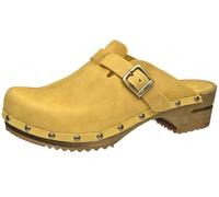 Sanita Kristel offener Clog | Original handgemacht | Leder-Holzclogs für Damen | Nachhaltige Sohle | Senf gelb | 37 EU