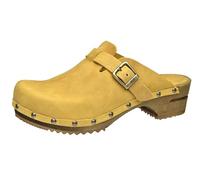 Sanita Kristel offener Clog | Original handgemacht | Leder-Holzclogs für Damen | Nachhaltige Sohle | Senf gelb | 39 EU