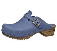 Sanita Kristel offener Clog | Original handgemacht | Leder-Holzclogs für Damen | Nachhaltige Sohle | Taube blau | 39 EU