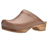 Sanita Lars offener Clog | Original handgemacht | Leder Holzclog für Herren | Nachhaltige Sohle | Cognacbraun | 47 EU