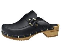 Sanita Lillen offener Clog | Original handgemacht | Leder-Holzclogs für Damen | Nachhaltige Sohle | Schwarz | 36 EU