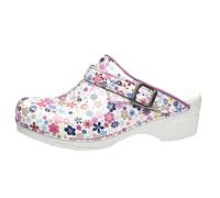 Sanita Little Flower offener Clog | Original handgemacht | Flexible Leder-Clogs für Damen | Anatomisch geformtes Fußbett mit weichem Schaum | Verstellbarer Fersenriemen | Pink Flower | 43