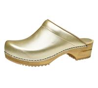 Sanita Lotte offener Clog | Original handgemacht | Leder-Holzclogs für Damen | Nachhaltige Sohle | Gold | 41 EU