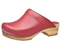 Sanita Lotte offener Clog | Original handgemacht | Leder-Holzclogs für Damen | Rot | 42 EU