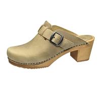 Sanita Malulo Clog | Original handgemacht | Leder-Holzclogs für Damen | Verstellbarer Riemen | Hellbraun | 37 EU