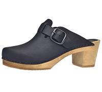 Sanita Malulo Clog | Original handgemacht | Leder-Holzclogs für Damen | Verstellbarer Riemen | Schwarz | 39 EU