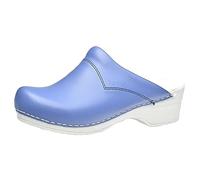 Sanita Pastel offener Clog | Original handgemacht | Flexible Leder-Clogs für Damen | Anatomisch geformtes Fußbett mit weichem Schaum | Blau | 44 EU