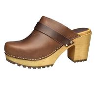 Sanita Peleni Chunk Offener Clogs | Original handgemacht | Leder-Holzclogs für Damen | 8 cm | Braun | EU 37