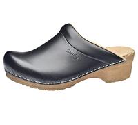 Sanita | Sandra offener Clog | Original handgemacht | Flexible Leder-Clogs für Damen | Anatomisch geformtes Fußbett mit weichem Schaum | Schwarz | 41 EU