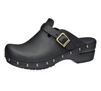 Sanita | Sanila Offener Clog | Original handgemachte, Flexible Leder Clogs für Damen | Anatomisch geformtes Fußbett mit weichem Schaum | Schwarz | 40 EU