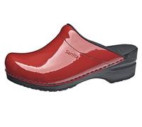 Sanita | Sonja Offener Clog, Lackleder | Original handgemachte, Flexible Leder Clogs für Damen | Anatomisch geformtes Fußbett mit weichem Schaum | Rot | 42