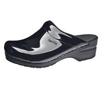 Sanita | Sonja Offener Clog, Lackleder | Original handgemachte, Flexible Leder Clogs für Damen | Anatomisch geformtes Fußbett mit weichem Schaum | Schwarz | 36