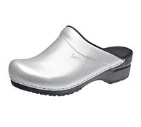 Sanita | Sonja PU offener Clog | Original handgemacht | Flexible Leder-Clogs für Damen | Anatomisch geformtes Fußbett mit weichem Schaum | Silber | 36