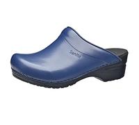 Sanita | Sonja PU offener Clog | Original handgemacht | Flexible Leder-Clogs für Damen | Anatomisch geformtes Fußbett mit weichem Schaum | Denim Blau | 43