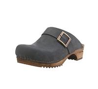 Sanita Urban offener Clog | Original handgemacht | Leder-Holzclogs für Damen | Dunkelblau | 36 EU