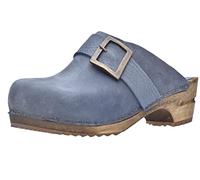 Sanita Urban Offener Clog | Original handgemacht | Leder-Holzclogs für Damen | Electric Blau | EU 37