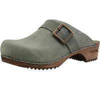 Sanita Urban Offener Clog | Original handgemacht | Leder-Holzclogs für Damen | Hellgrün | EU 42