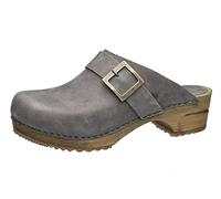 Sanita Urban Offener Clog | Original handgemacht | Leder-Holzclogs für Damen | Nachhaltige Materialen | Anthrazitgrau | 41 EU
