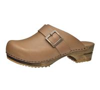 Sanita Urban Offener Clog | Original handgemacht | Leder-Holzclogs für Damen | Nachhaltige Materialen | Cognacbraun | 38 EU