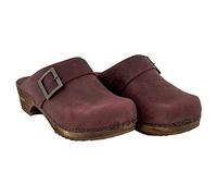 Sanita Urban Offener Clog | Original handgemacht | Leder-Holzclogs für Damen | Nachhaltige Materialen, Farbe: Bordeaux, Große: 41