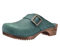 Sanita Urban Offener Clog | Original handgemacht | Leder-Holzclogs für Damen | Nachhaltige Materialen | Grün | 41 EU