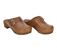 Sanita Urban Offener Clog | Original handgemacht | Leder-Holzclogs für Damen | Nachhaltige Materialen | Hellbraun | 36 EU