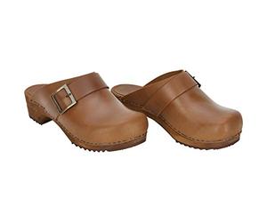Sanita Urban Offener Clog | Original handgemacht | Leder-Holzclogs für Damen | Nachhaltige Materialen | Hellbraun | 36 EU