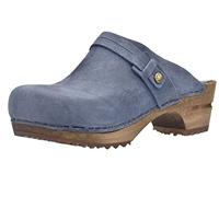 Sanita Ursana offener Clogs | Original handgemacht | Leder-Holzclogs für Damen | Blau | EU 40
