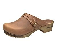 Sanita Ursana offener Clogs | Original handgemacht | Leder-Holzclogs für Damen | Braun | EU 42