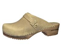 Sanita Ursana offener Clogs | Original handgemacht | Leder-Holzclogs für Damen | Hellbraun | EU 40