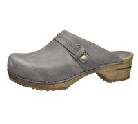 Sanita Ursana offener Clogs | Original handgemacht | Leder-Holzclogs für Damen | Nachhaltige Sohle | Anthrazitgrau | 37 EU