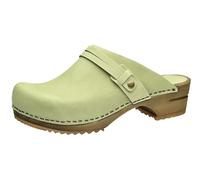 Sanita Ursana offener Clogs | Original handgemacht | Leder-Holzclogs für Damen | Nachhaltige Sohle | Blattgrün | 40 EU