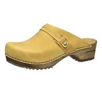 Sanita Ursana offener Clogs | Original handgemacht | Leder-Holzclogs für Damen | Nachhaltige Sohle | Senf gelb | 42 EU