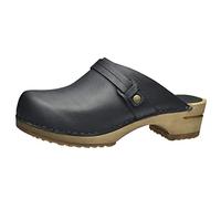 Sanita Ursana offener Clogs | Original handgemacht | Leder-Holzclogs für Damen | Schwarz | EU 40