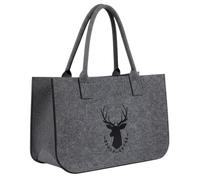 Sanixa Karma IK1769 Filztasche Hirsch Dunkelgrau Damen groß Tasche Filz Grau Hirschmotiv Aufbewahrungstasche Einkaufstasche Shopper modern (Dunkelgrau)