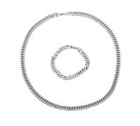 Sanixa Karma NH11057959 Schmuckset Herren Edelstahl Silber 2er Set Armband & Halskette Geschenkset Edelstahlkette Edelstahlarmband wasserfest und antiallergisch