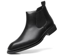 SANNAX Chelsea Boots für Herren, klassisch, modisch, Business, Lederstiefel, lässige Lederschuhe für Herren, Schwarz, 42.5 EU
