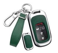 SANRILY Schlüsselanhänger aus PU-Leder, 3/4/5 Tasten, passend für Honda Civic 2022, 2023, 2024, Accord HR-V Pilot CR-V, Schlüsselgehäuse mit Schlüsselanhänger, silber-grün