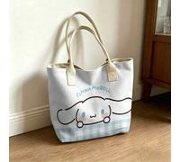 Sanrio Cinnamoroll blaue Vichy-Karo Guckloch Leinwand Tragetasche, weiße Schultertasche für den täglichen Gebrauch